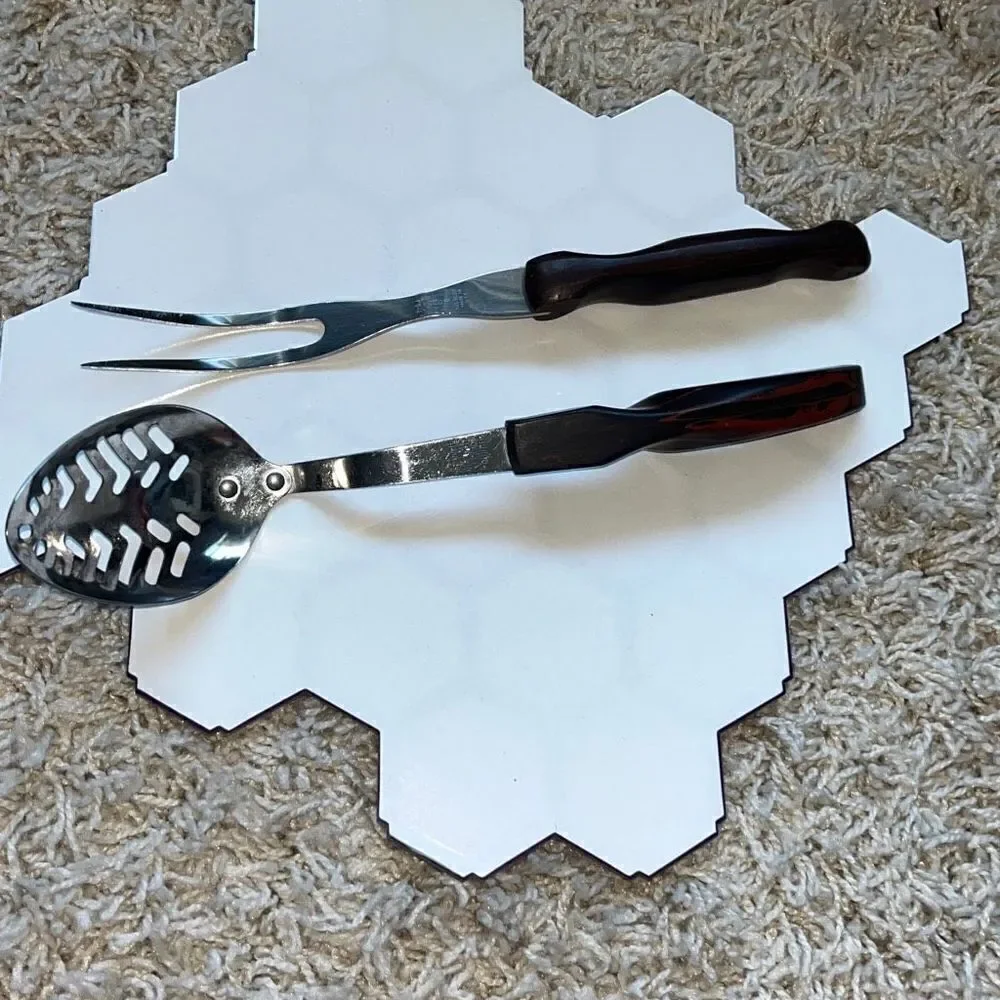 Cutco serving fork and spoon brown swirl handle 17KH 1726